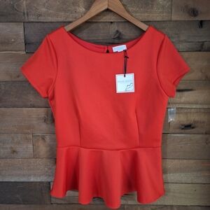 Bisou Bisou Michele Bohbot Red Peplum Blouse Top Nwt SZ Large